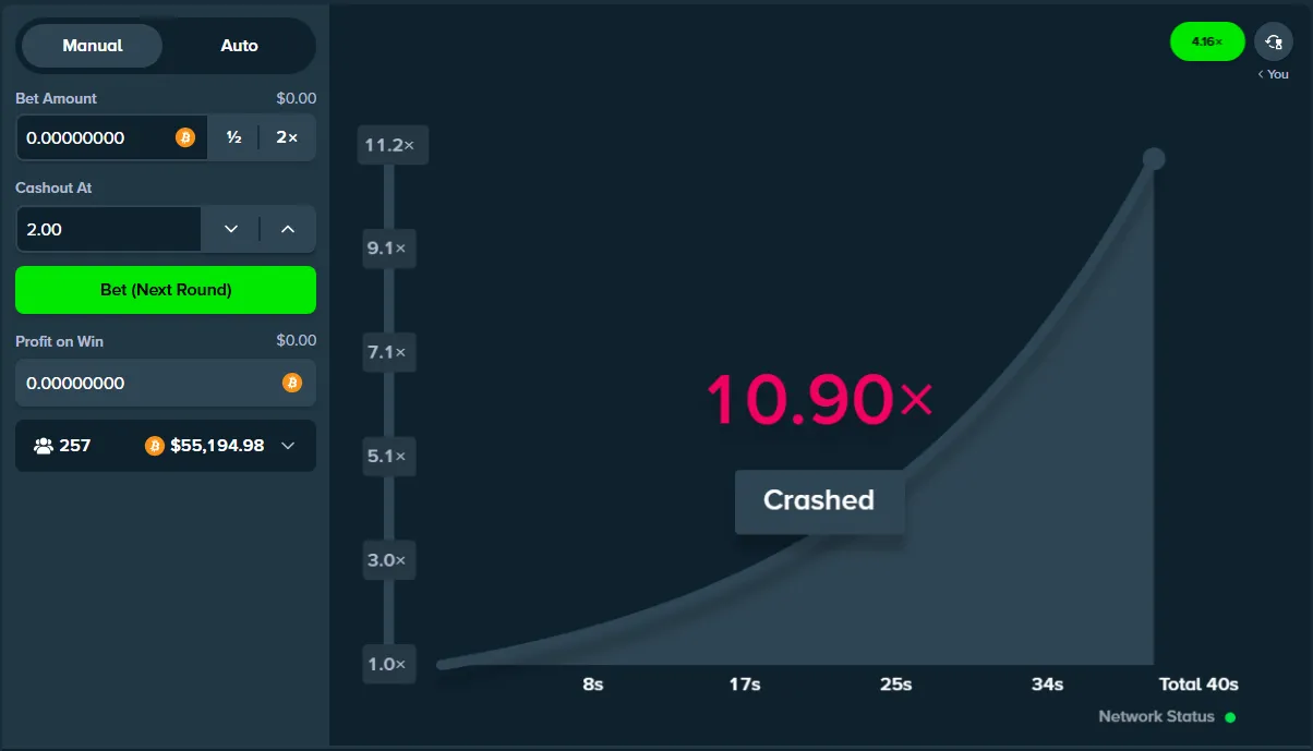 קריסה 10X במשחק קראש של stake.com
