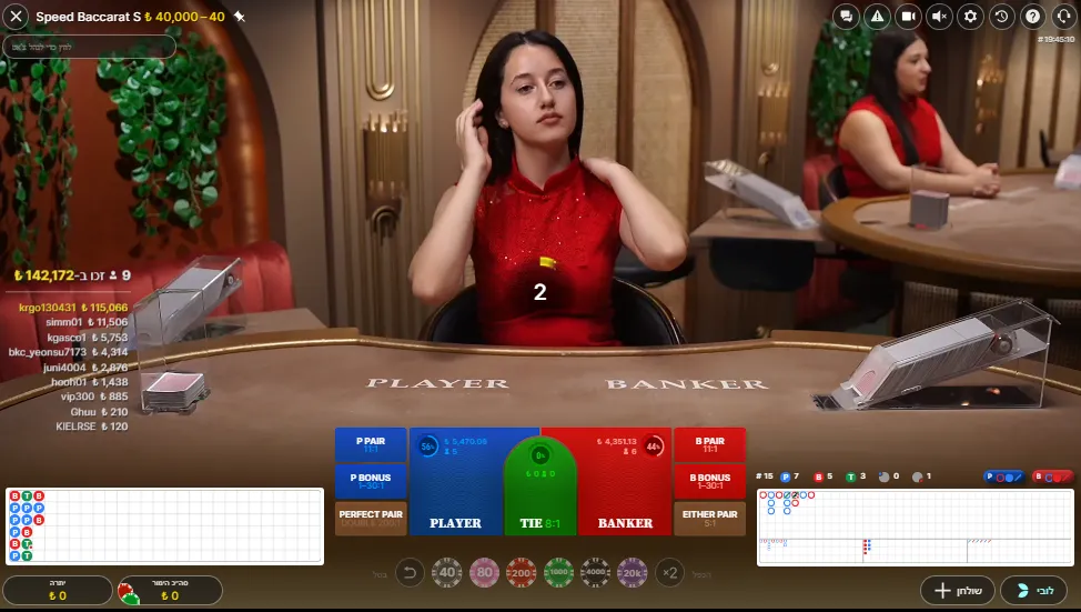 Baccarat באקארה - שולחן באקארה לייב